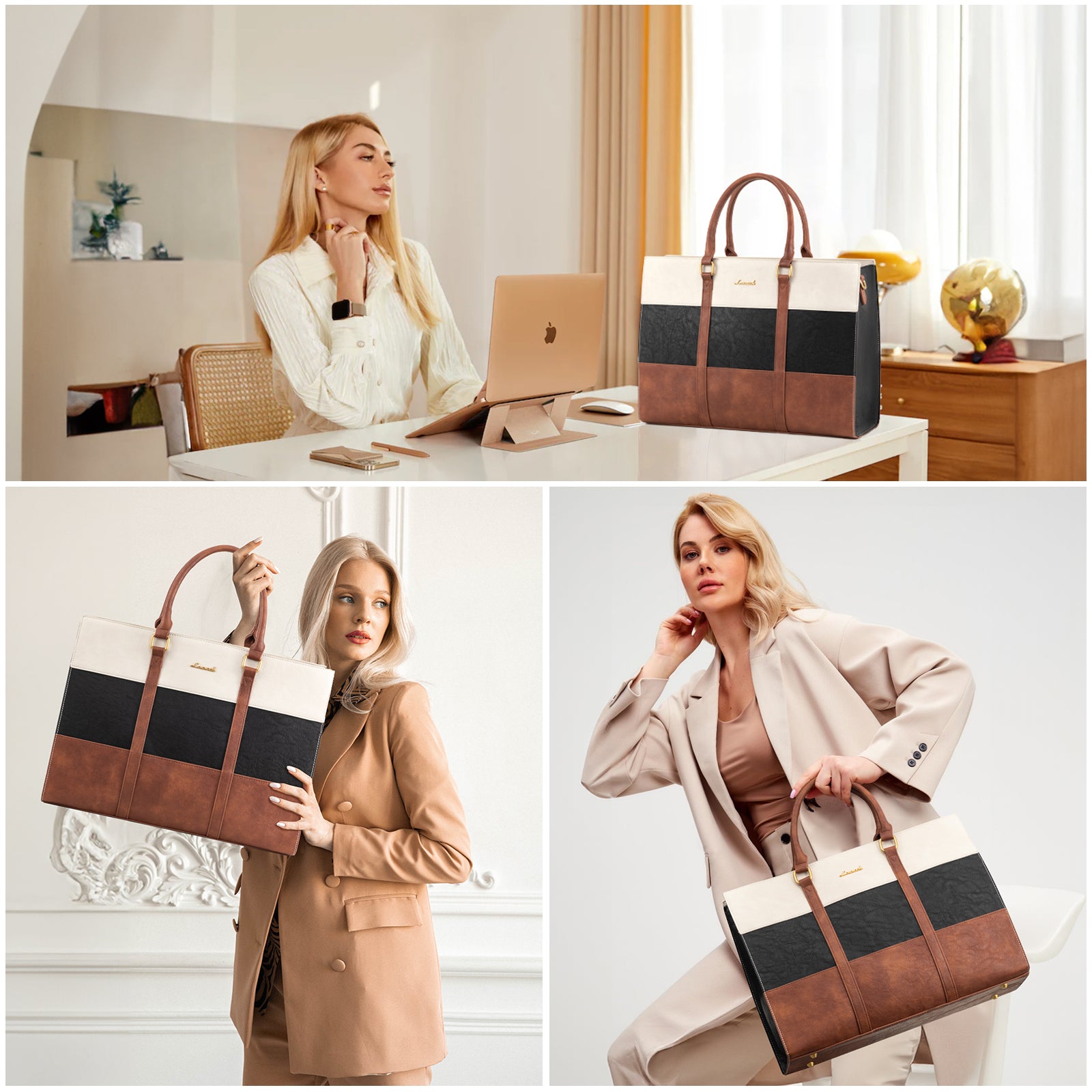 LOVEVOOK 2Pcs Elegant Colorblock Tote Bag, 15.6" 3123