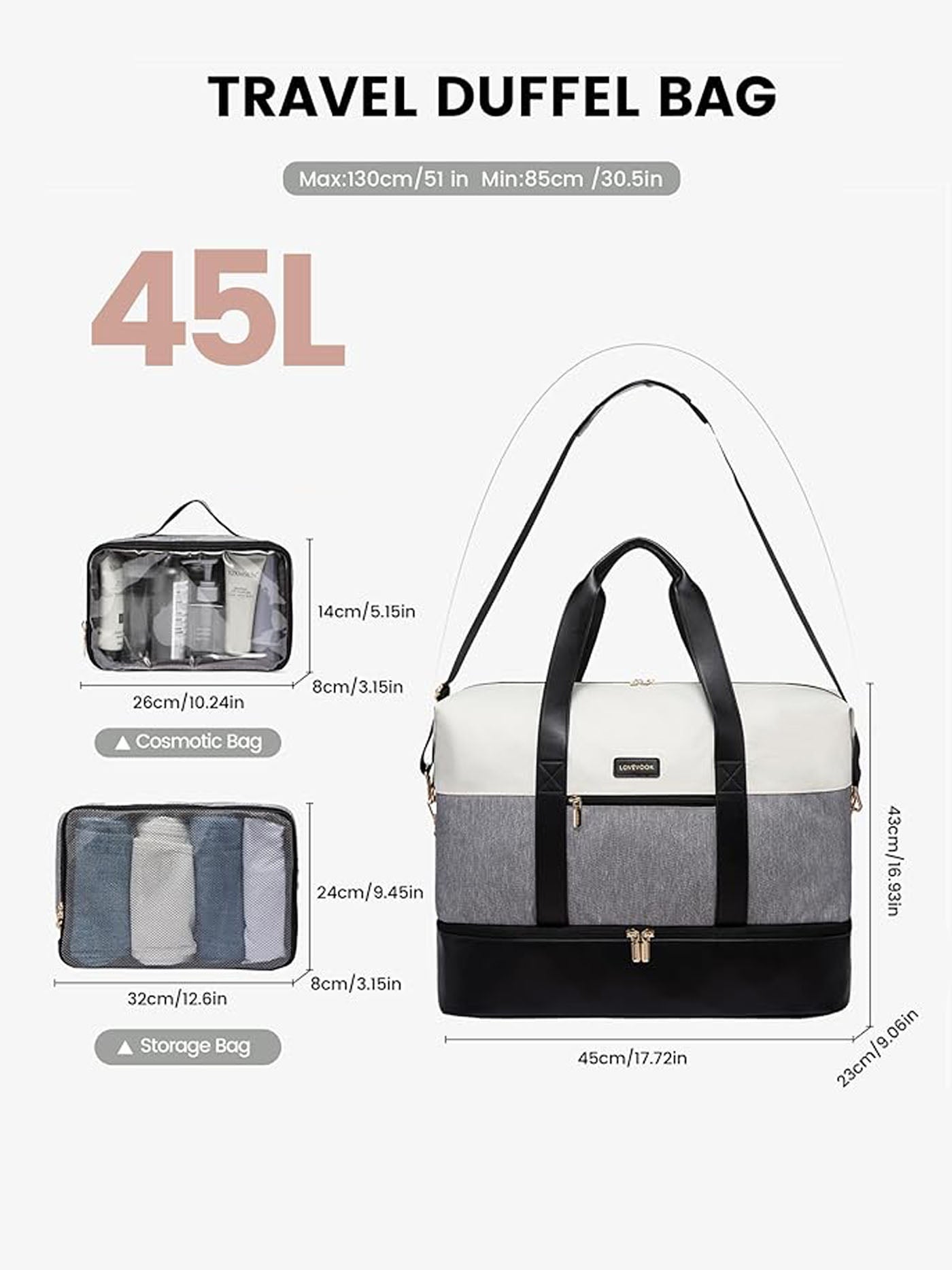 LOVEVOOK 3Pcs Large Travel Duffel Bag 2098
