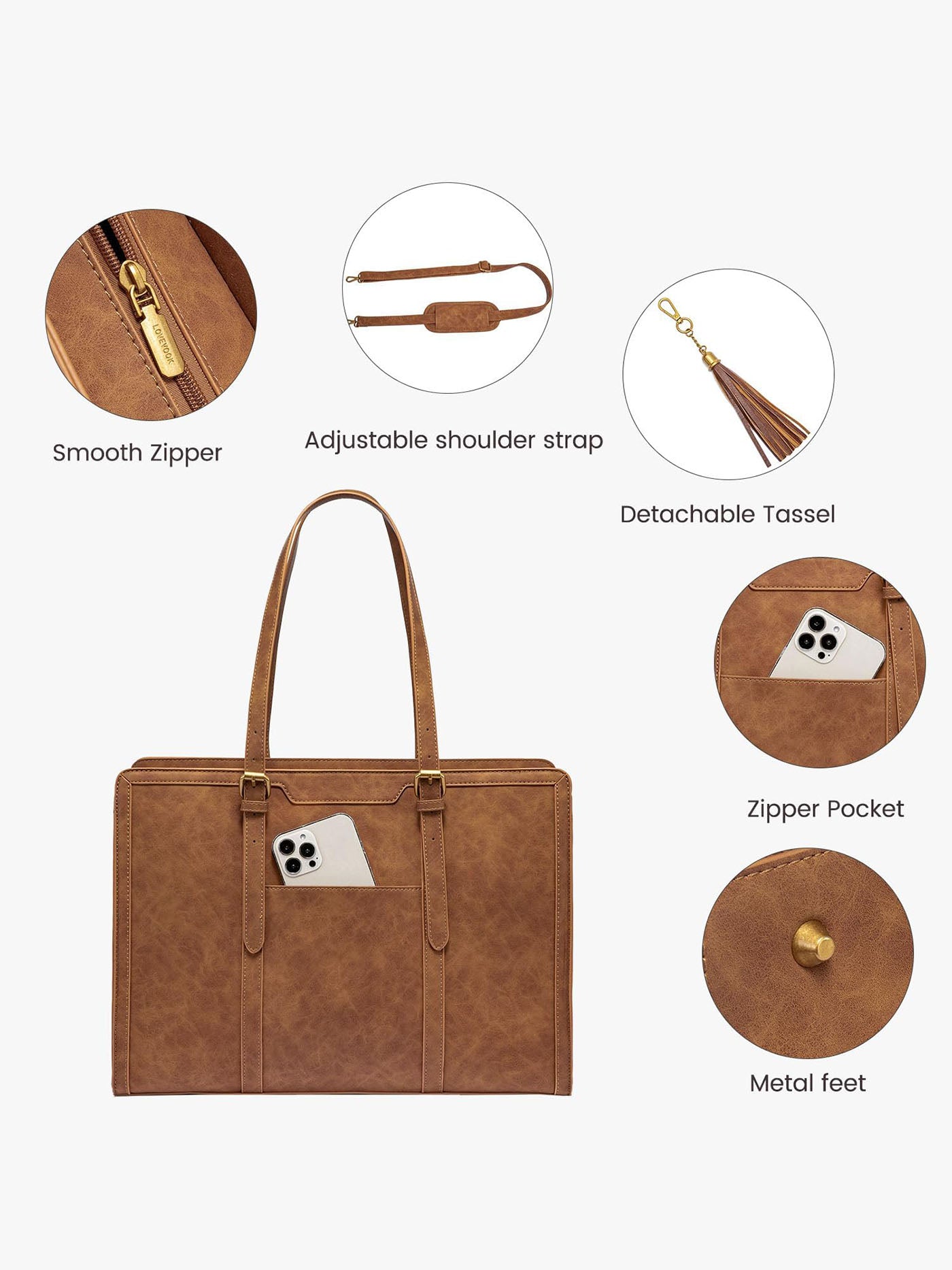 LOVEVOOK 2Pcs Vintage Leather Laptop Tote, 15.6" 17.3" 2208