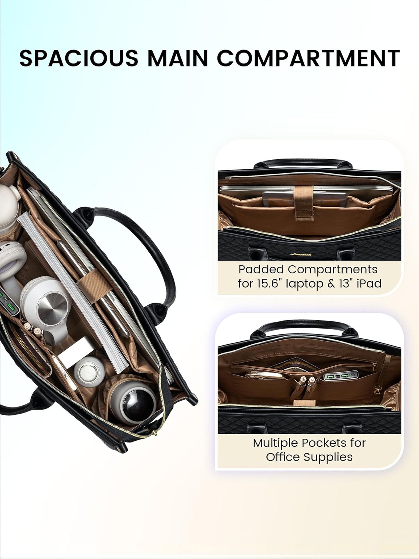 LOVEVOOK 2 Pcs Quilted Laptop Tote Bag, 15.6" 17" 2224