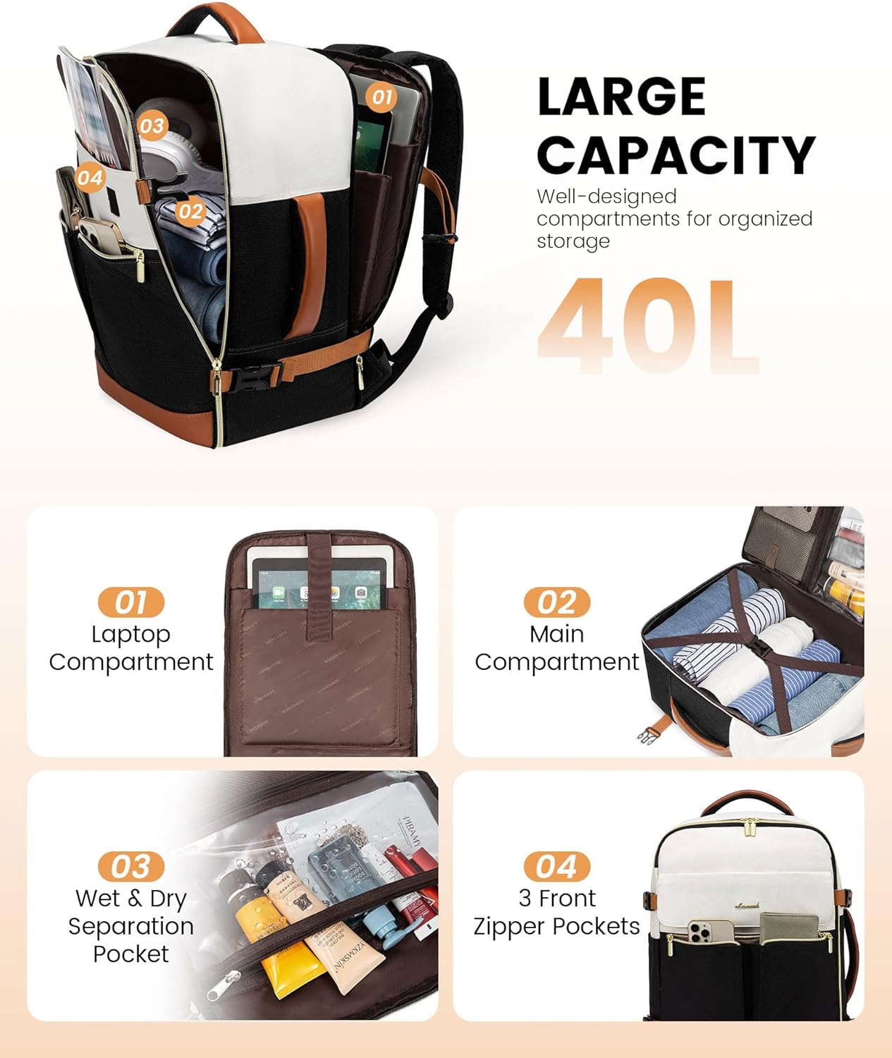 LOVEVOOK 4Pcs Travel Backpack, 40L 2112