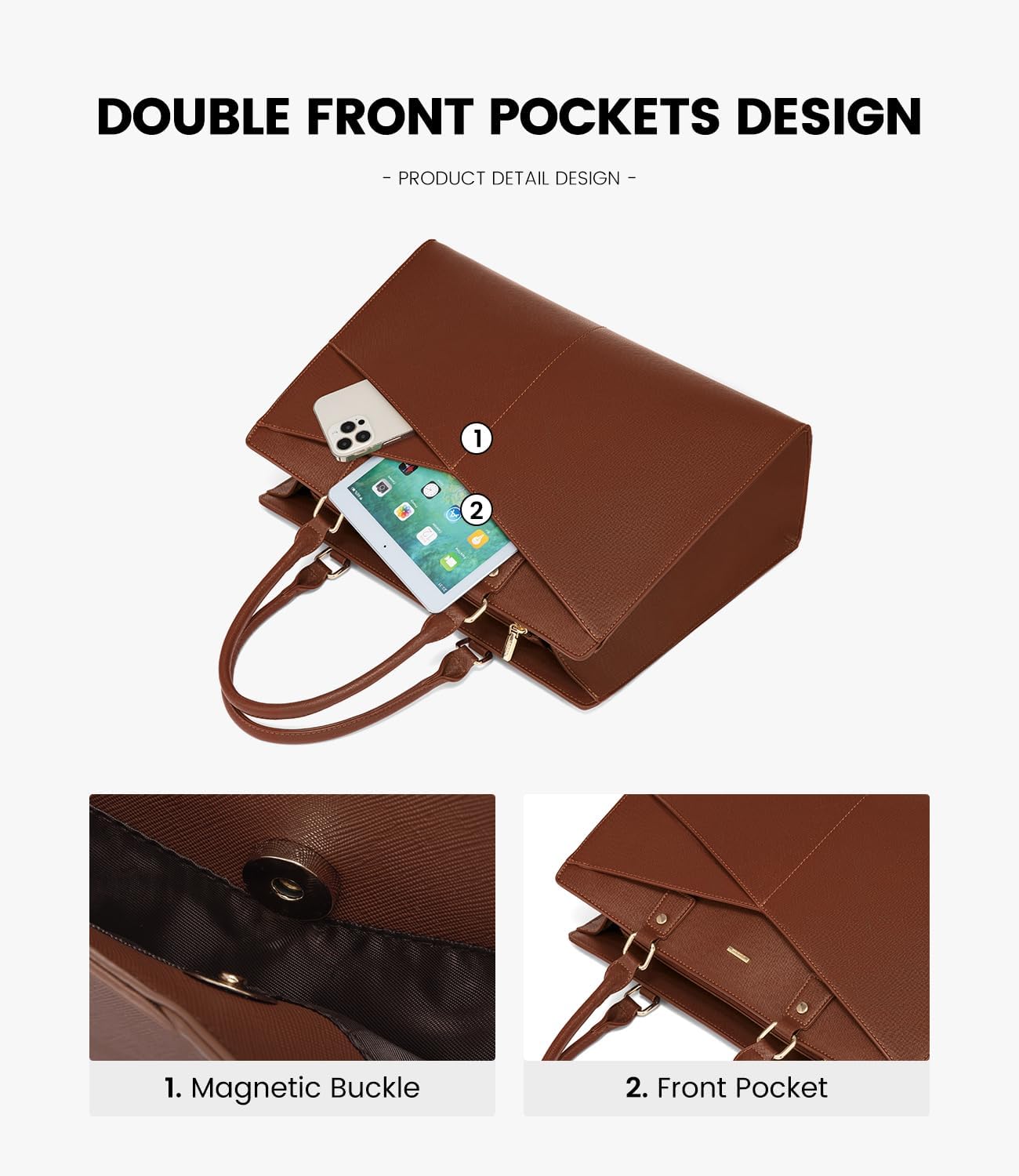 LOVEVOOK 2Pcs Leather Office Laptop Tote Bag, 15.6" 17.3" 2231
