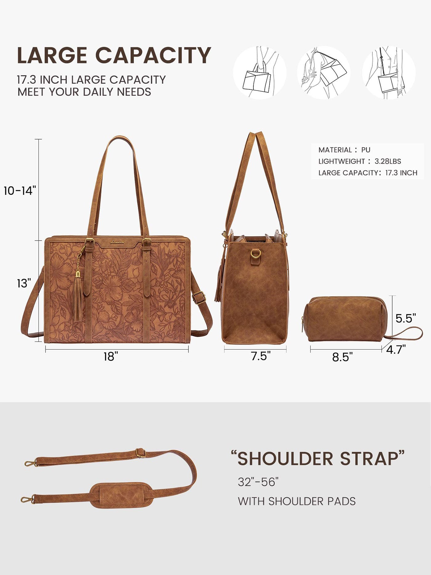 LOVEVOOK 2Pcs Vintage Leather Laptop Tote, 15.6" 17.3" 2208