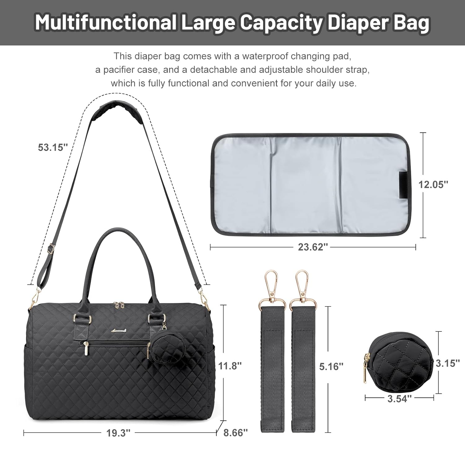 LOVEVOOK 5Pcs Quilted Diaper Tote Bag 2032