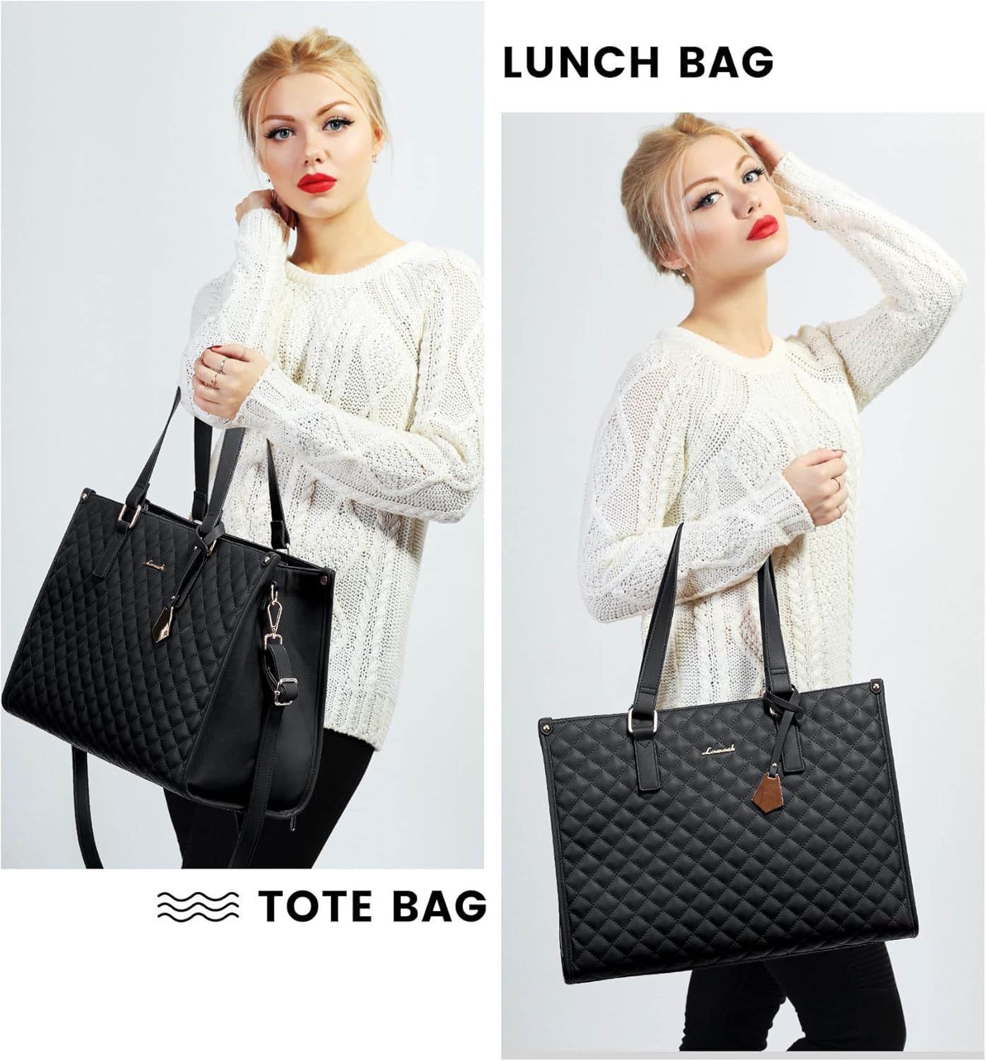 LOVEVOOK 2Pcs Lunch Tote Shoulder Bag, 15.6" 2033
