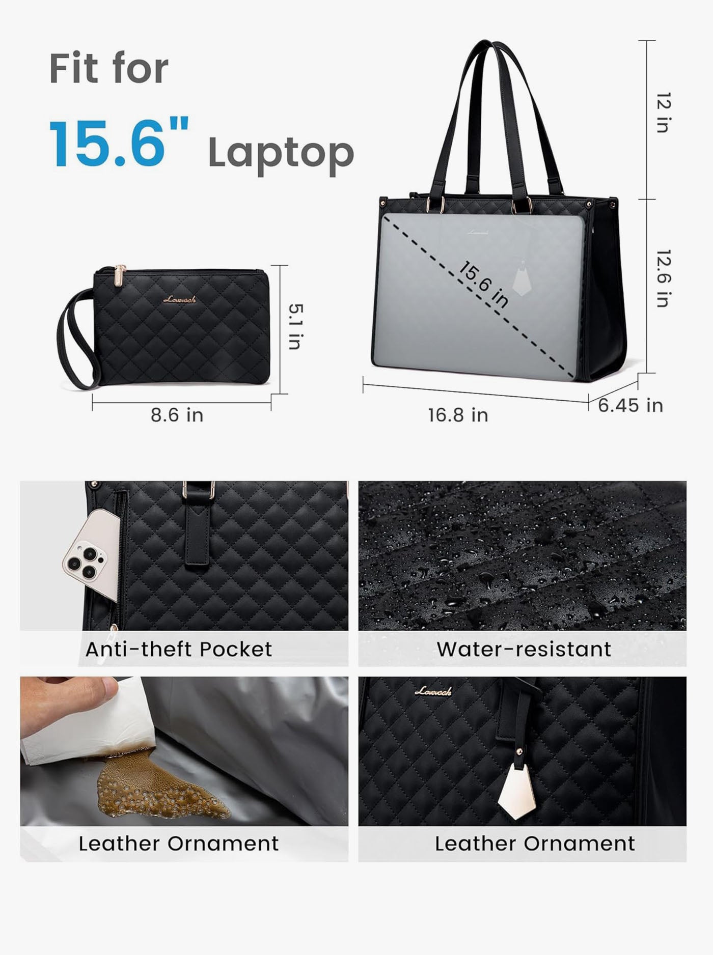 LOVEVOOK 2Pcs Lunch Tote Shoulder Bag, 15.6" 2033