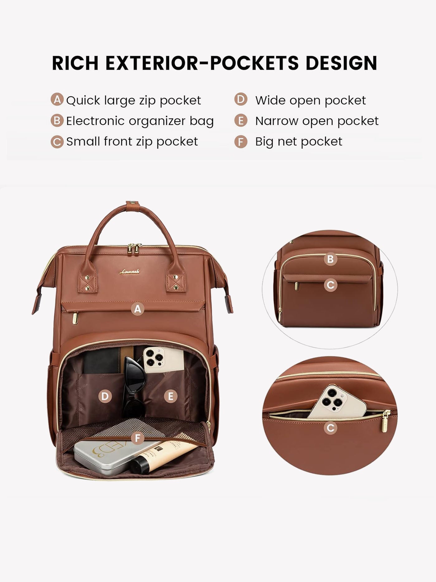 LOVEVOOK Leather Laptop Backpack, 15.6"-18" 175018