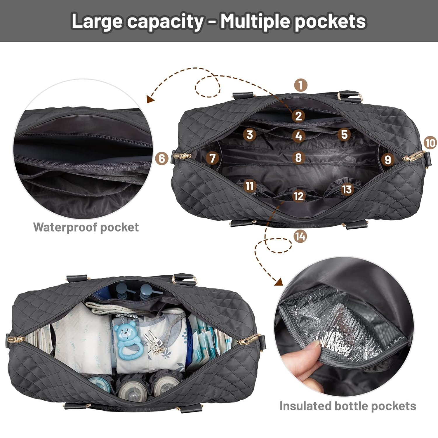 LOVEVOOK 5Pcs Quilted Diaper Tote Bag 2032