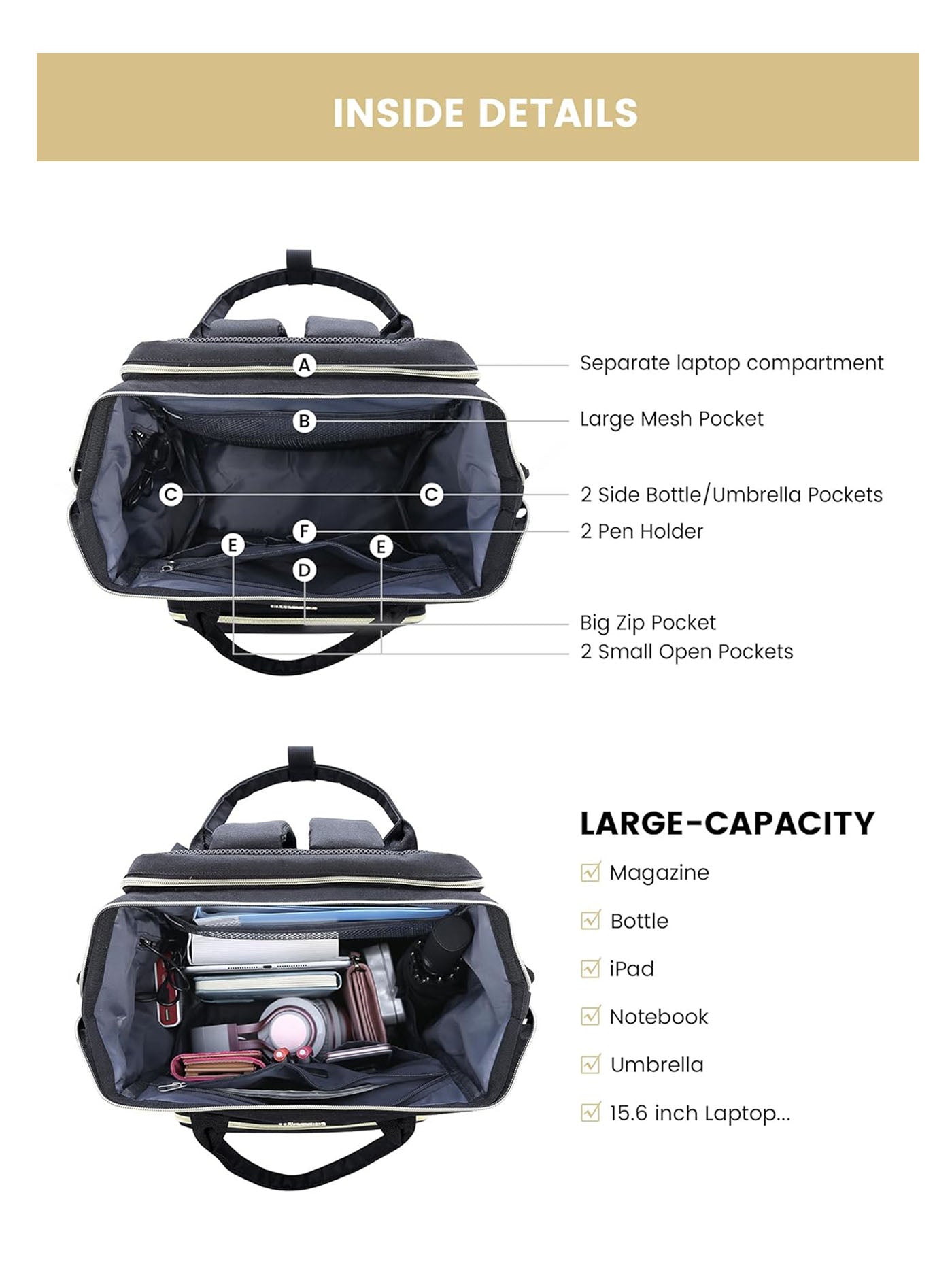 LOVEVOOK Viola Ⅱ Laptop Backpack with Separate Laptop Compartment, 15.6" 17" 1469