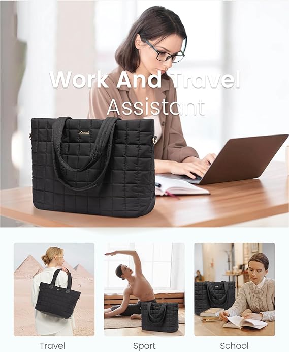LOVEVOOK 2Pcs Lightweight Puffer Tote Bag, 15.6" 17" 30800