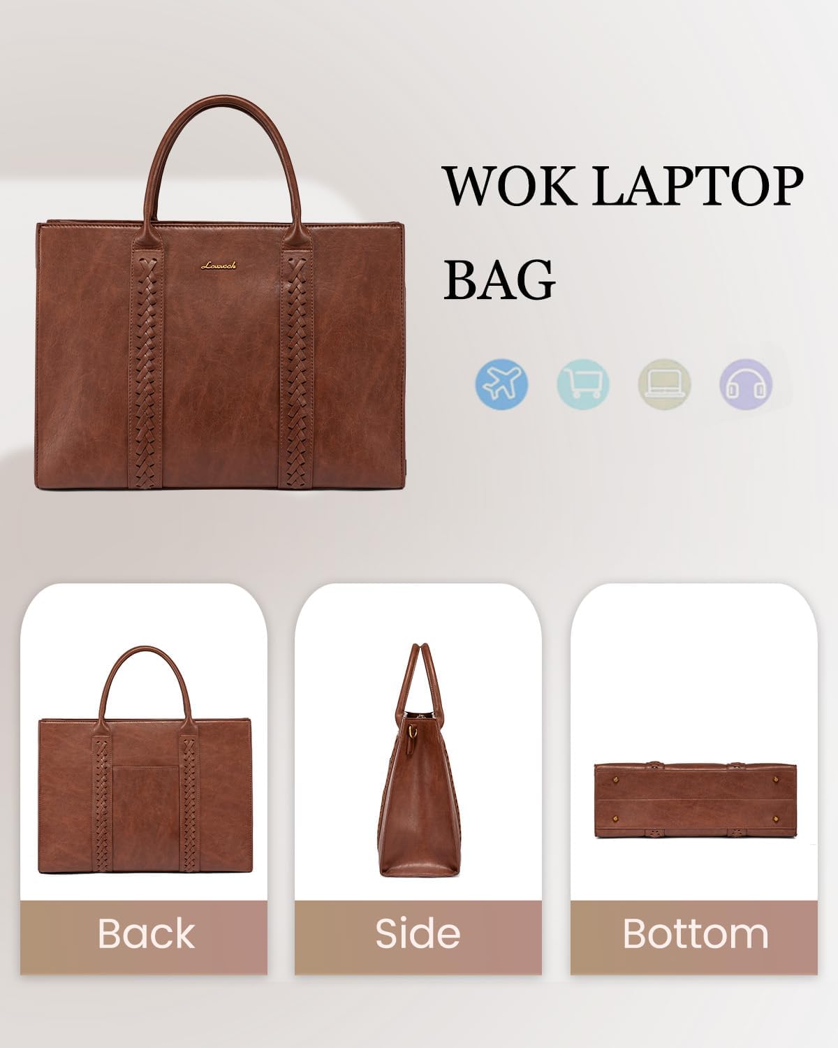LOVEVOOK 2Pcs Vintage Leather Laptop Bag, 15.6" 17.3" 3063