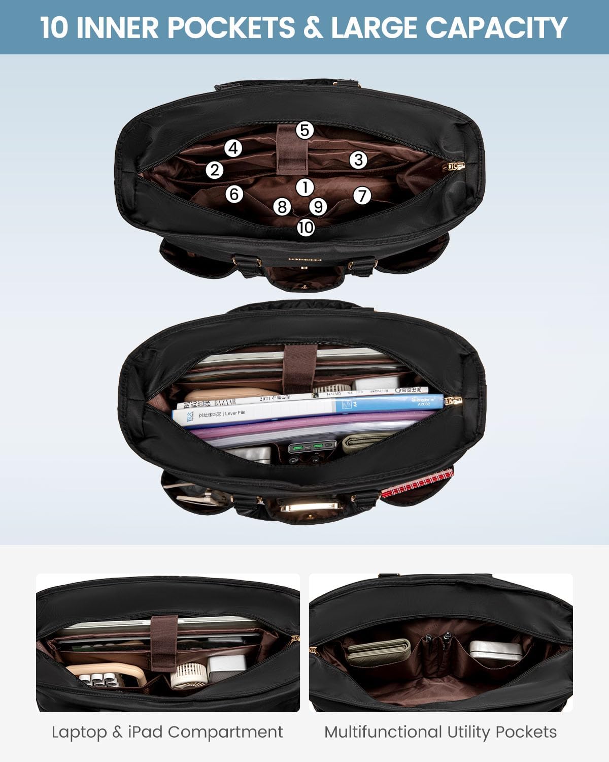 LOVEVOOK Multi-Pocket Laptop Tote Bag, 15.6" 17.3" 3122