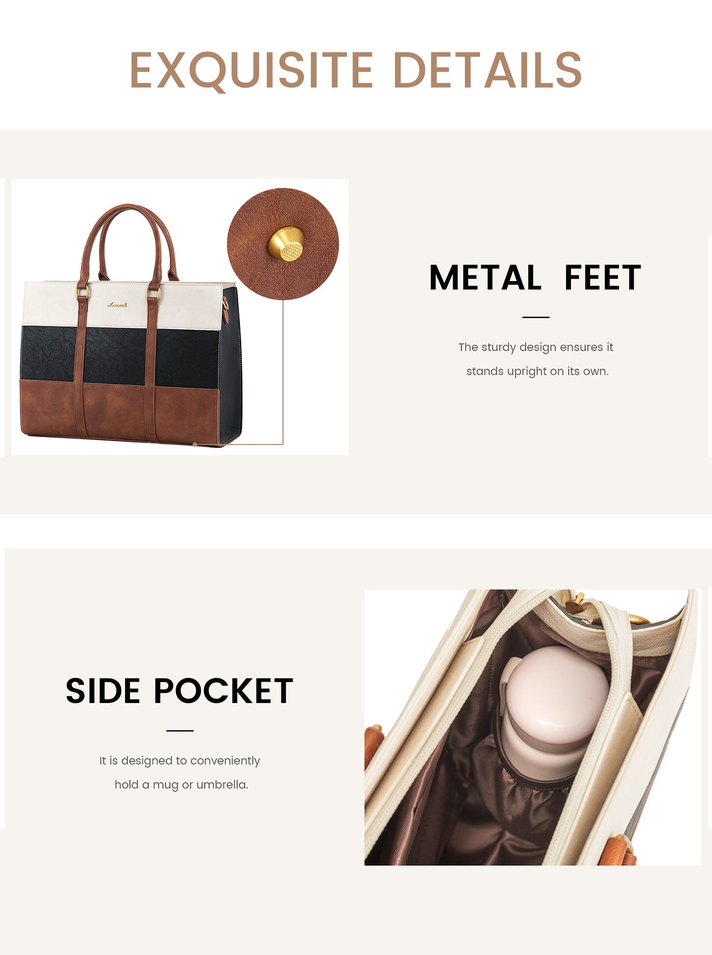LOVEVOOK 2Pcs Elegant Colorblock Tote Bag, 15.6" 3123
