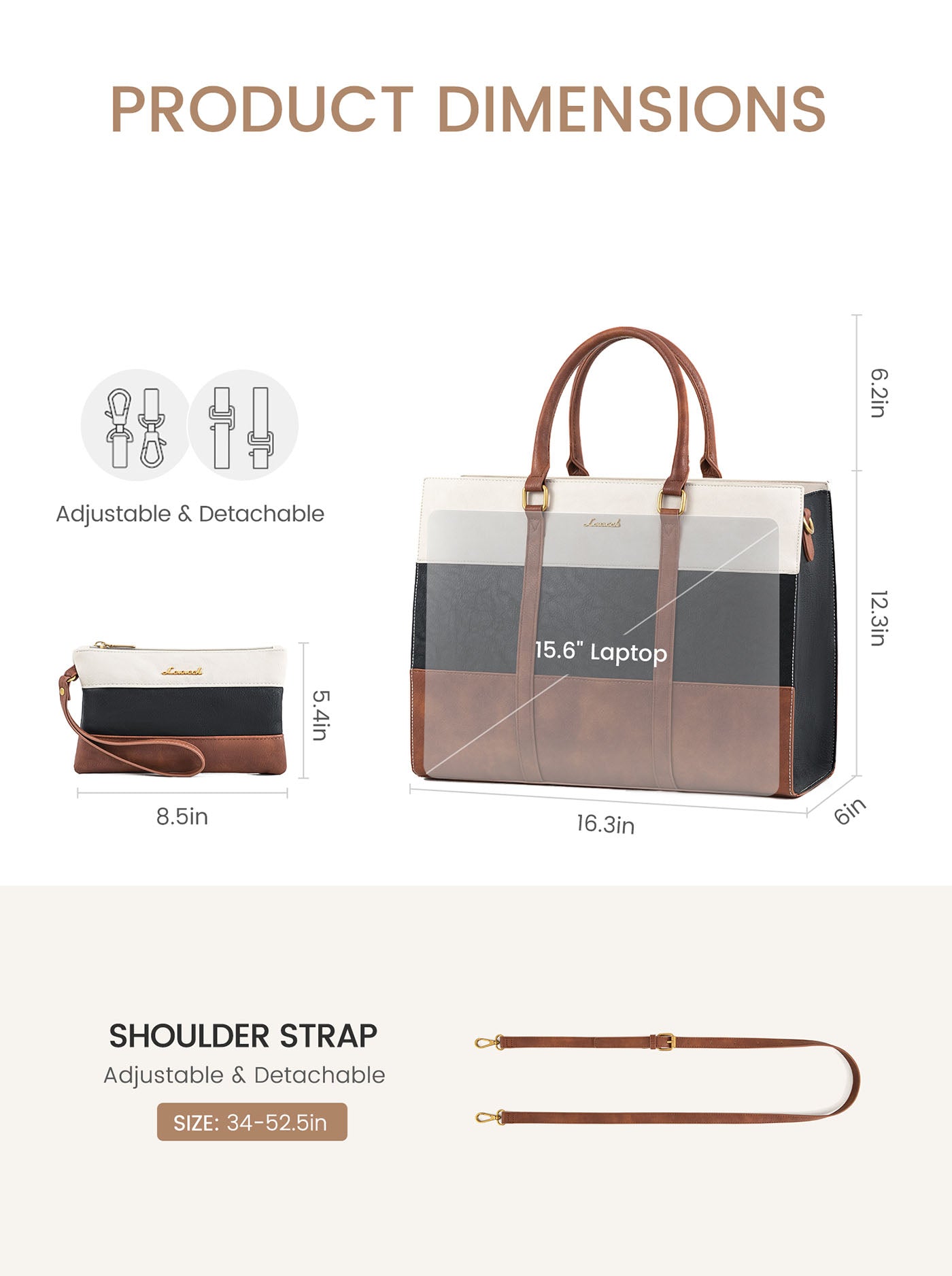 LOVEVOOK 2Pcs Elegant Colorblock Tote Bag, 15.6" 3123