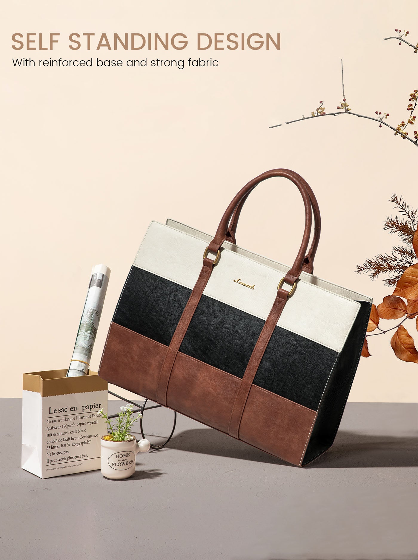 LOVEVOOK 2Pcs Elegant Colorblock Tote Bag, 15.6" 3123
