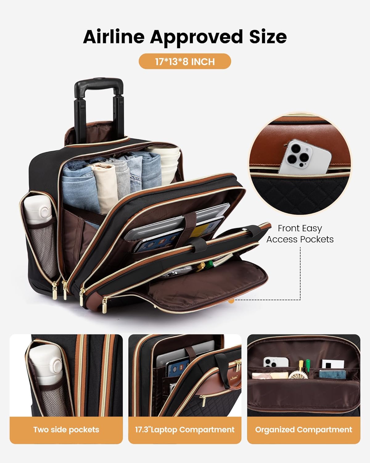 LOVEVOOK Rolling Laptop Bag, 17.3"