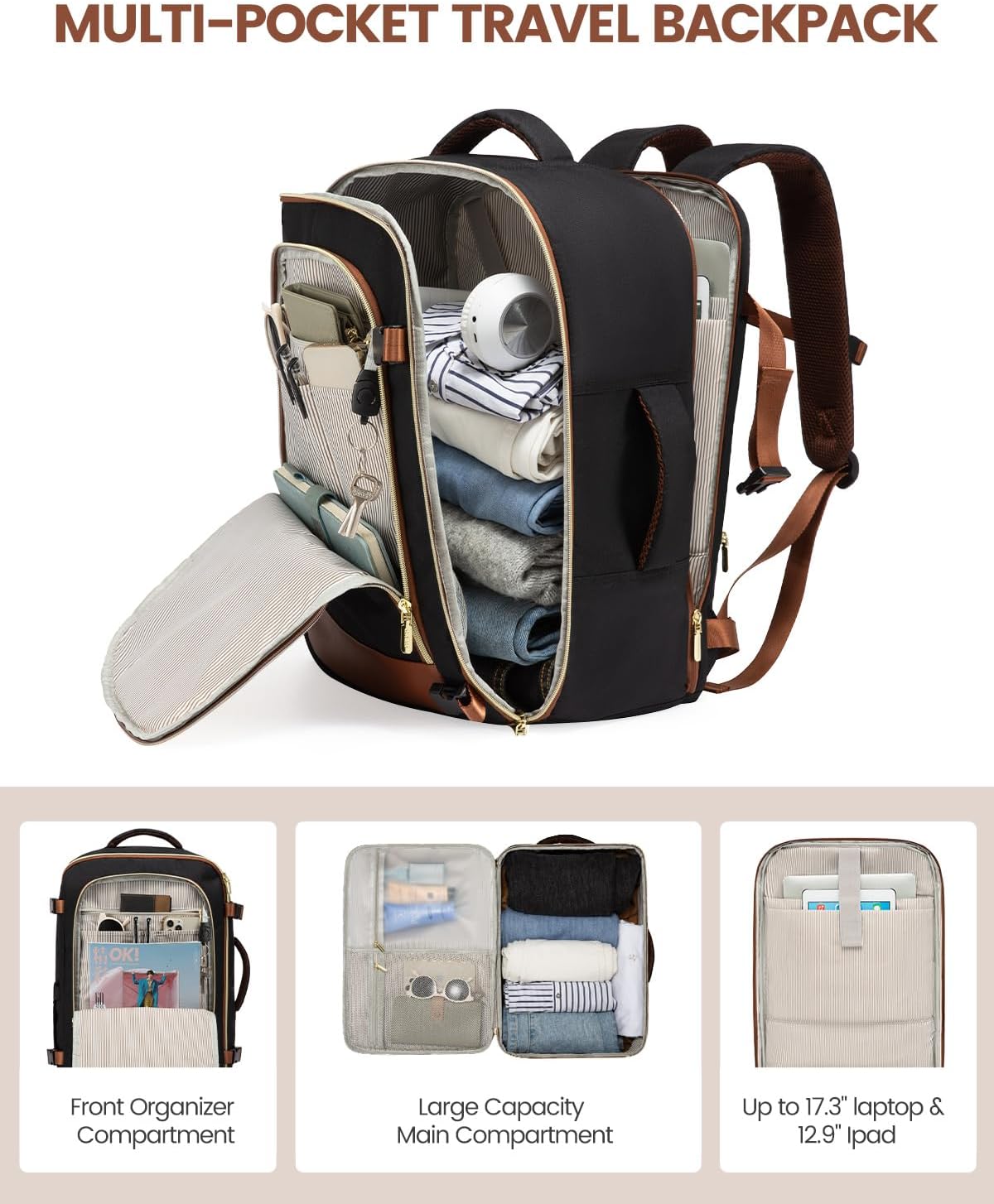 LOVEVOOK 4Pcs Travel Backpack for Airplanes, 40L 2165