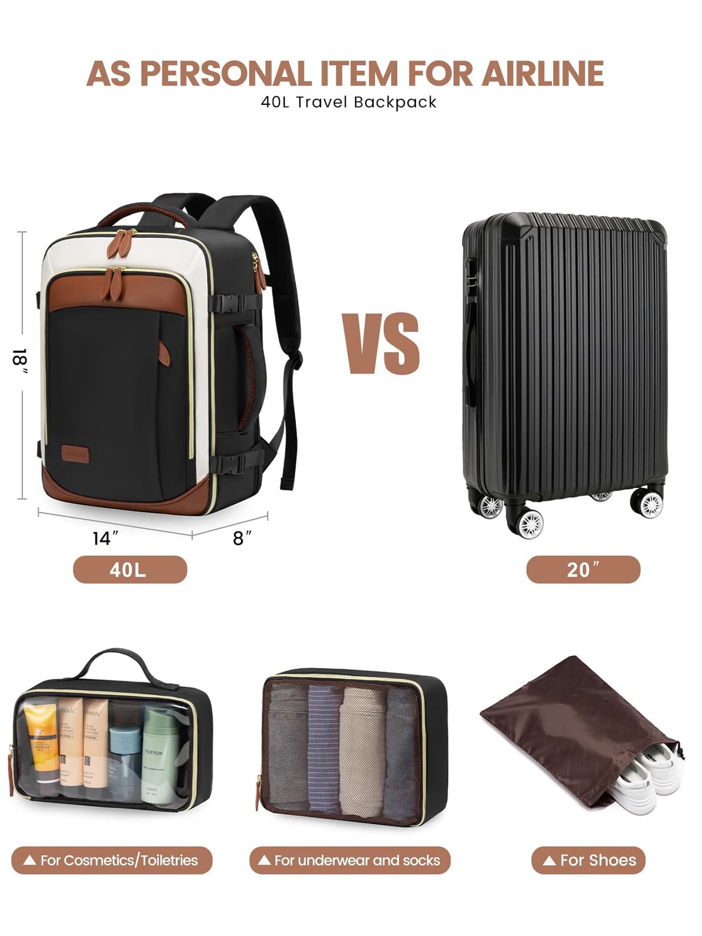 LOVEVOOK 4Pcs Travel Backpack, 40L/50L 2213