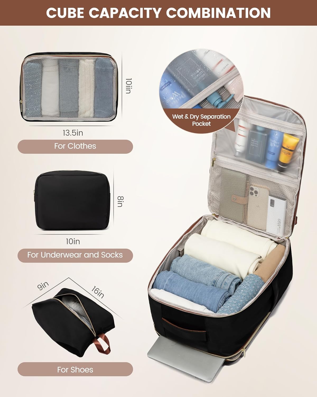 LOVEVOOK 4Pcs Carry on Backpack for Airplanes, 40L/50L 4112