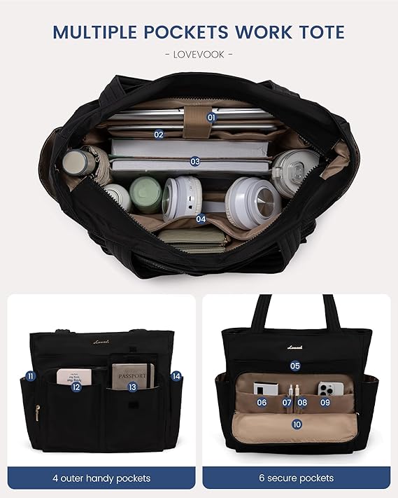 LOVEVOOK Multiple Pocket Laptop Tote Bag, 15.6" 4127