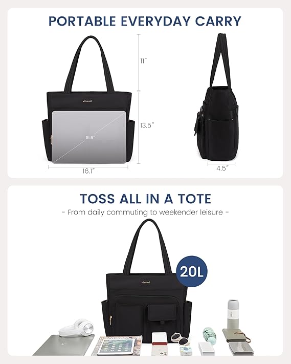 LOVEVOOK Multiple Pocket Laptop Tote Bag, 15.6" 4127