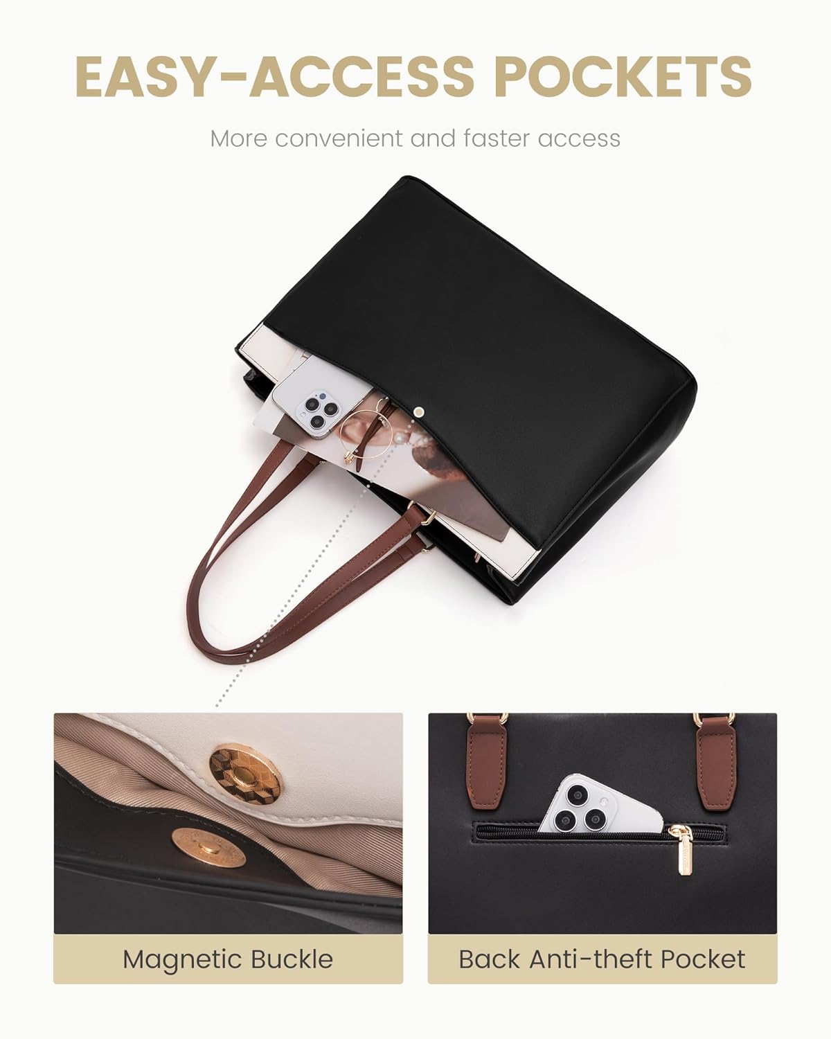 LOVEVOOK Leather Laptop Tote Bag, 15.6" 17.3" 4191