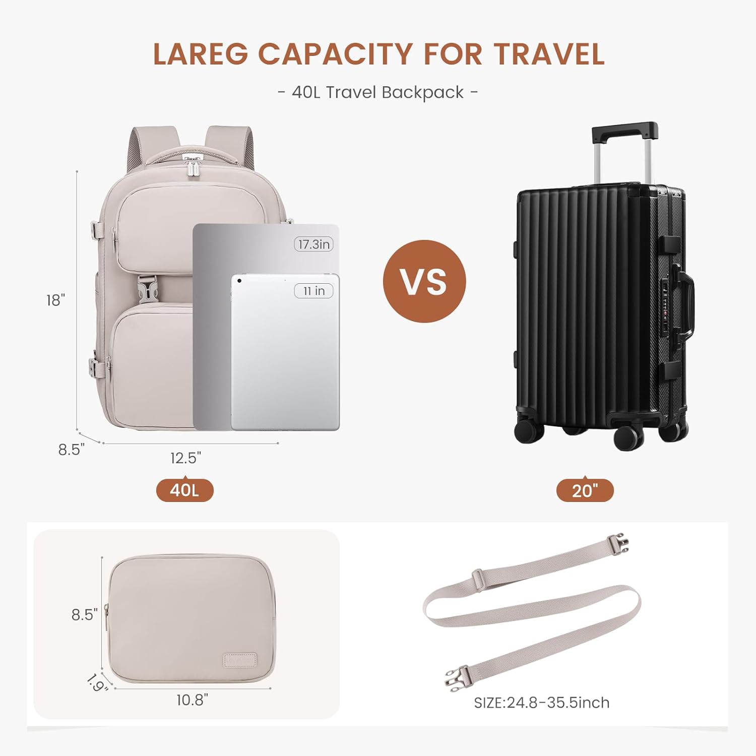 LOVEVOOK 2Pcs Carry on Backpack, 40L 50L 4215