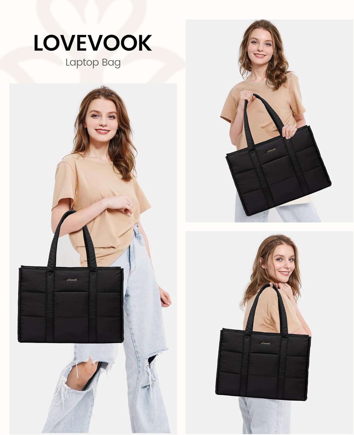 LOVEVOOK Puffer Tote Bag, 15.6" 17" 4233