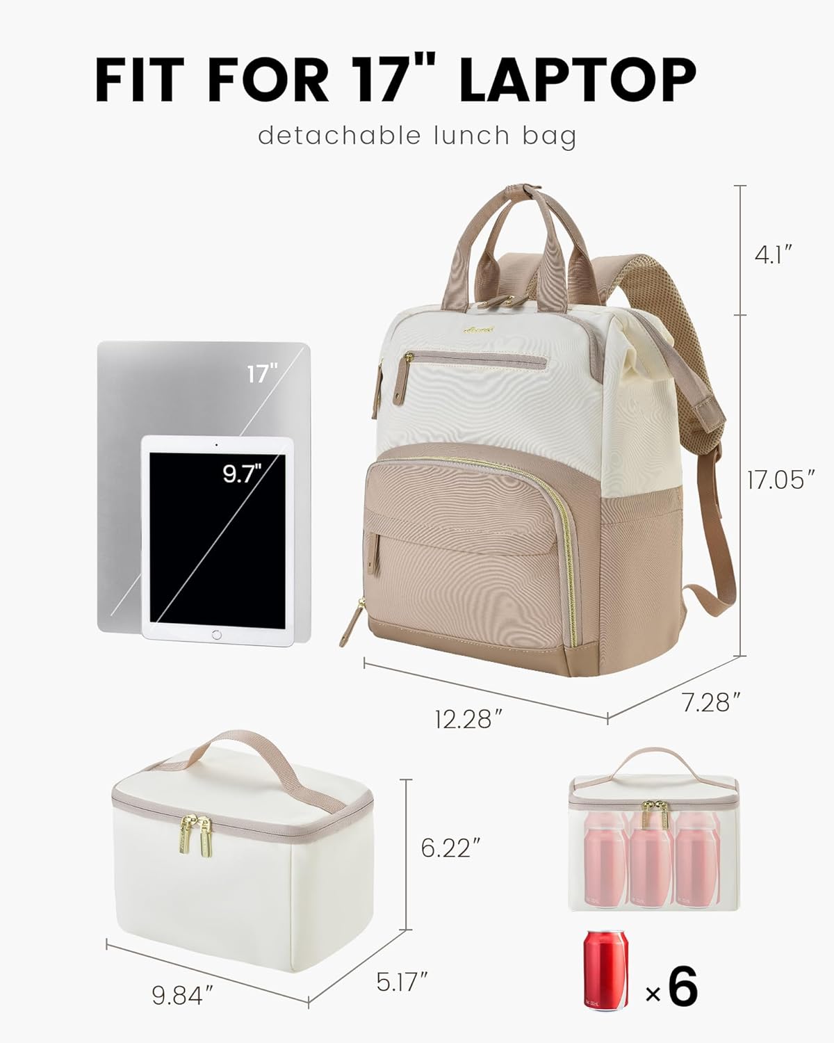 LOVEVOOK Lunch Backpack, 15.6" 17.3" 4236