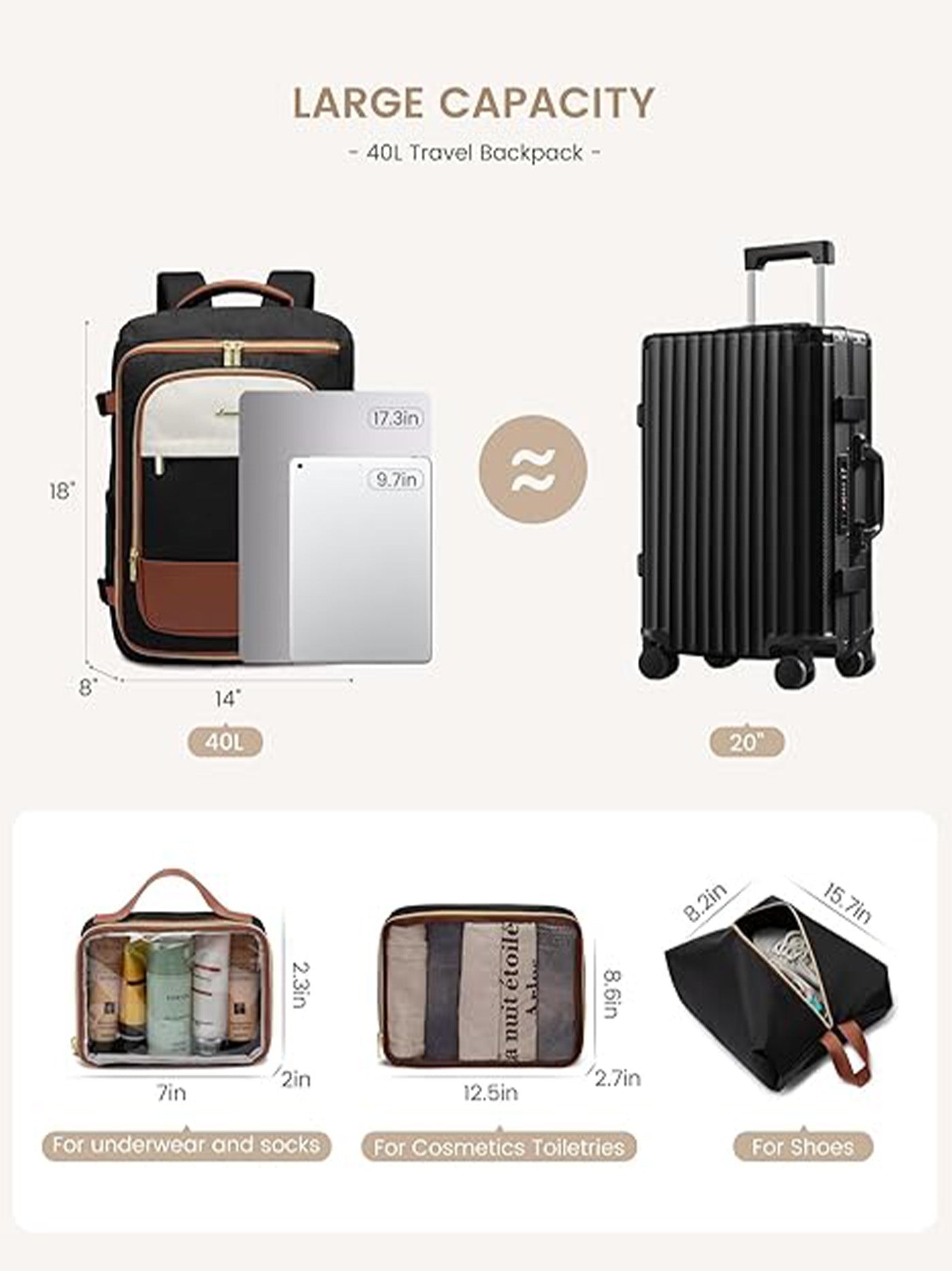 LOVEVOOK 4Pcs Travel Backpack Bag 40L/50L 4299