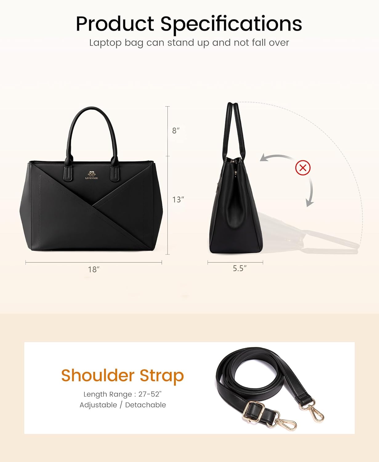 LOVEVOOK PU Leather Work Bag, 15.6" 17.3" 4447