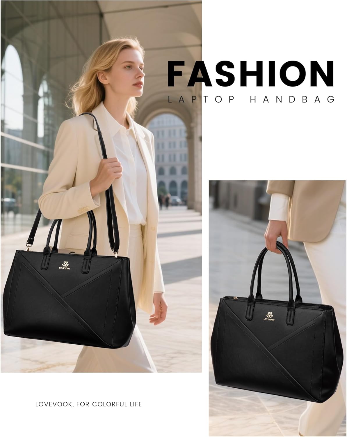 LOVEVOOK PU Leather Work Bag, 15.6" 17.3" 4447