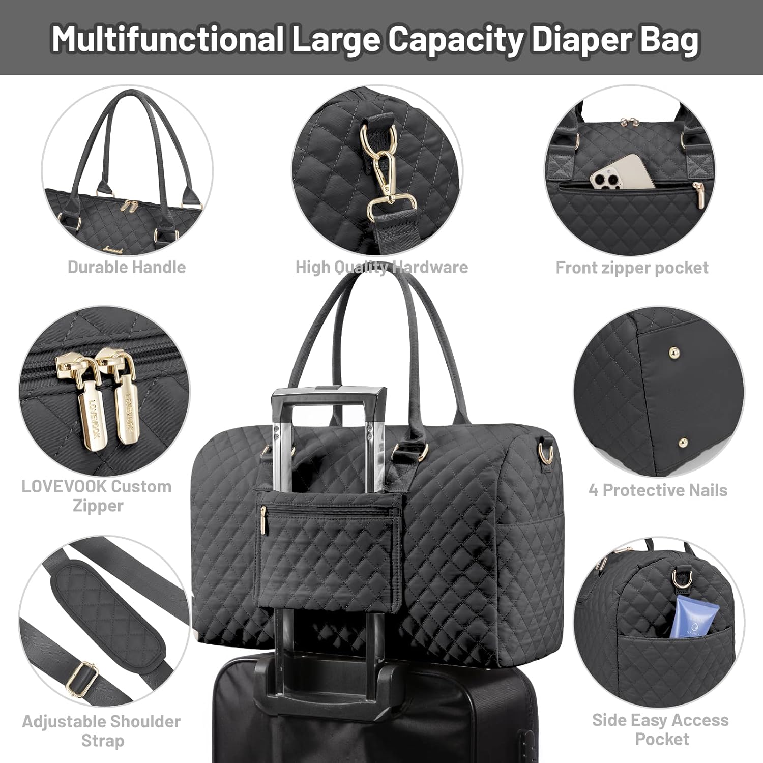 LOVEVOOK 5Pcs Quilted Diaper Tote Bag 2032