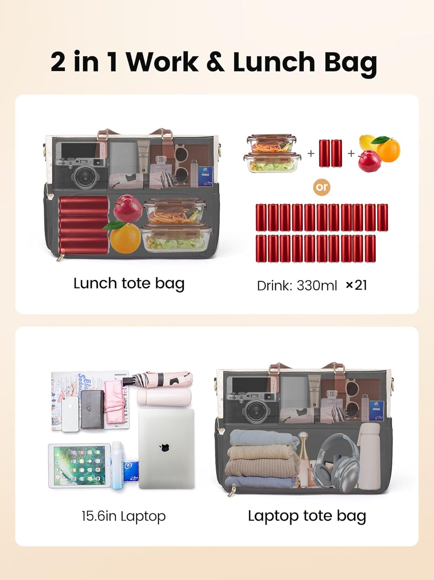 LOVEVOOK Lunch Tote Bag, 15.6" 17.3" 5200