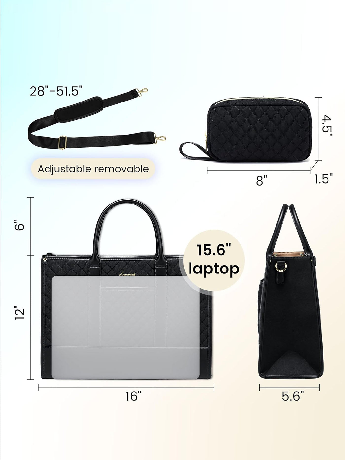 LOVEVOOK 2 Pcs Quilted Laptop Tote Bag, 15.6" 17" 2224
