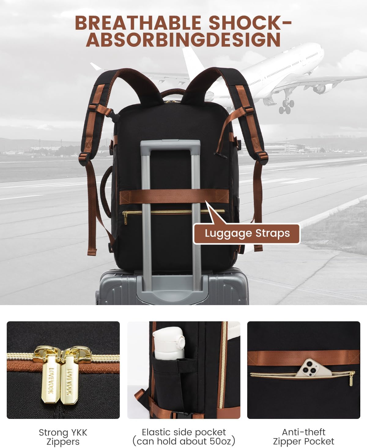 LOVEVOOK 4Pcs Travel Backpack for Airplanes, 40L 2165