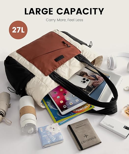 LOVEVOOK 2Pcs Quilted Puffer Tote Bag, 15.6" 17.3" 4408