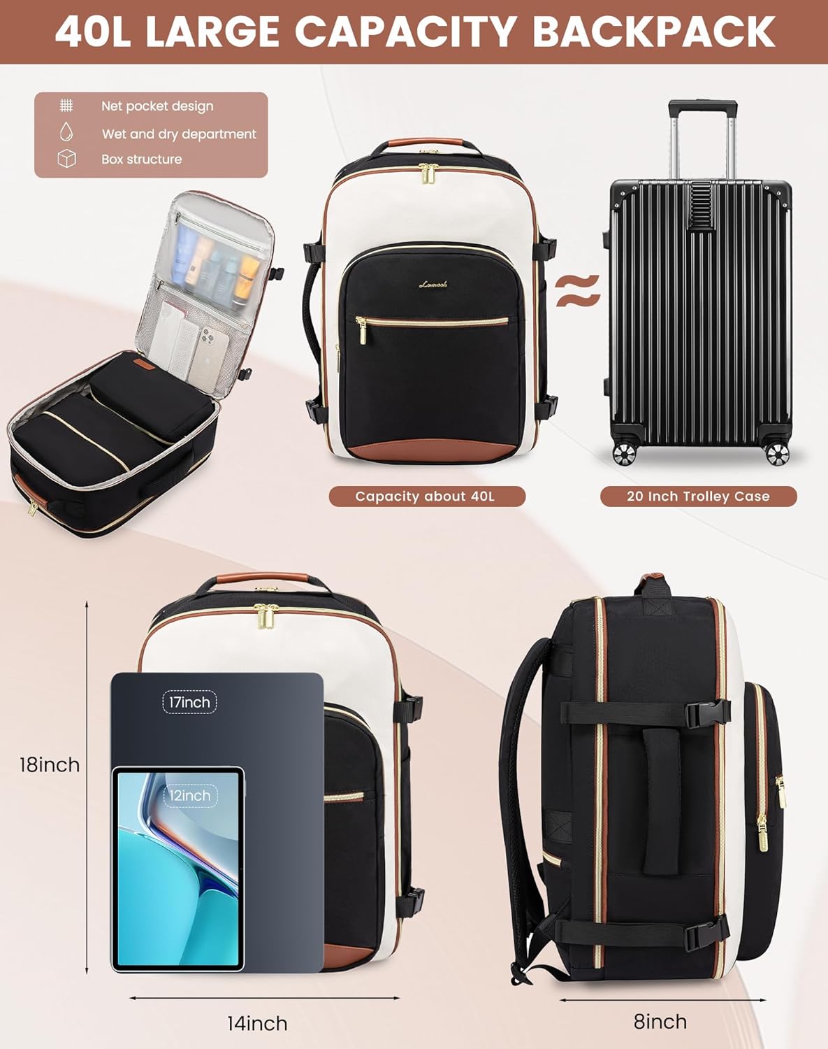 LOVEVOOK 4Pcs Large Travel Backpack,  17.3 " 18.5 " 2141