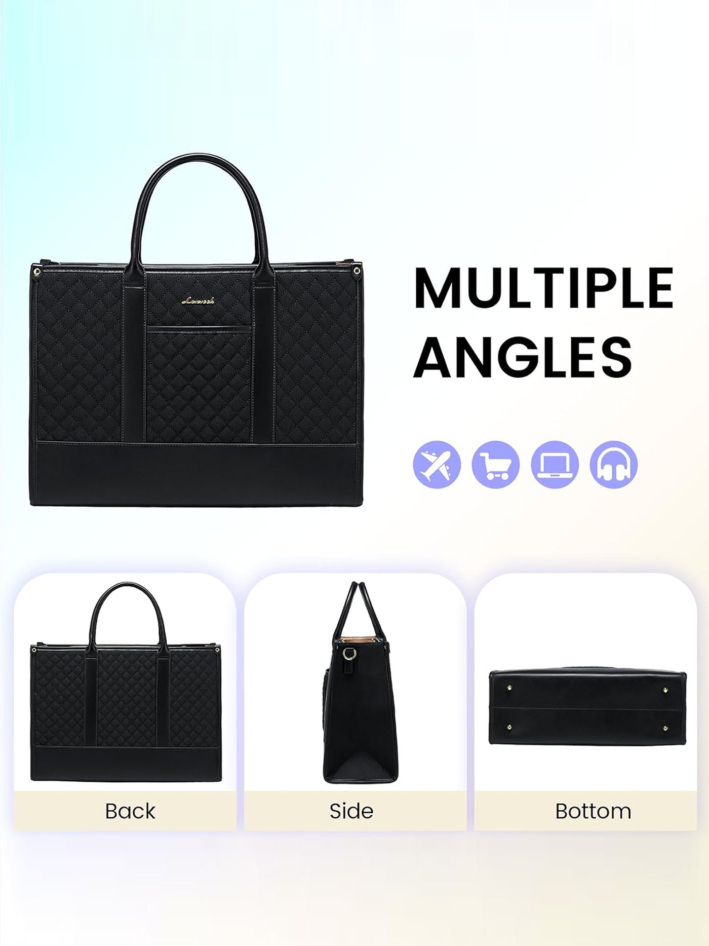 LOVEVOOK 2 Pcs Quilted Laptop Tote Bag, 15.6" 17" 2224