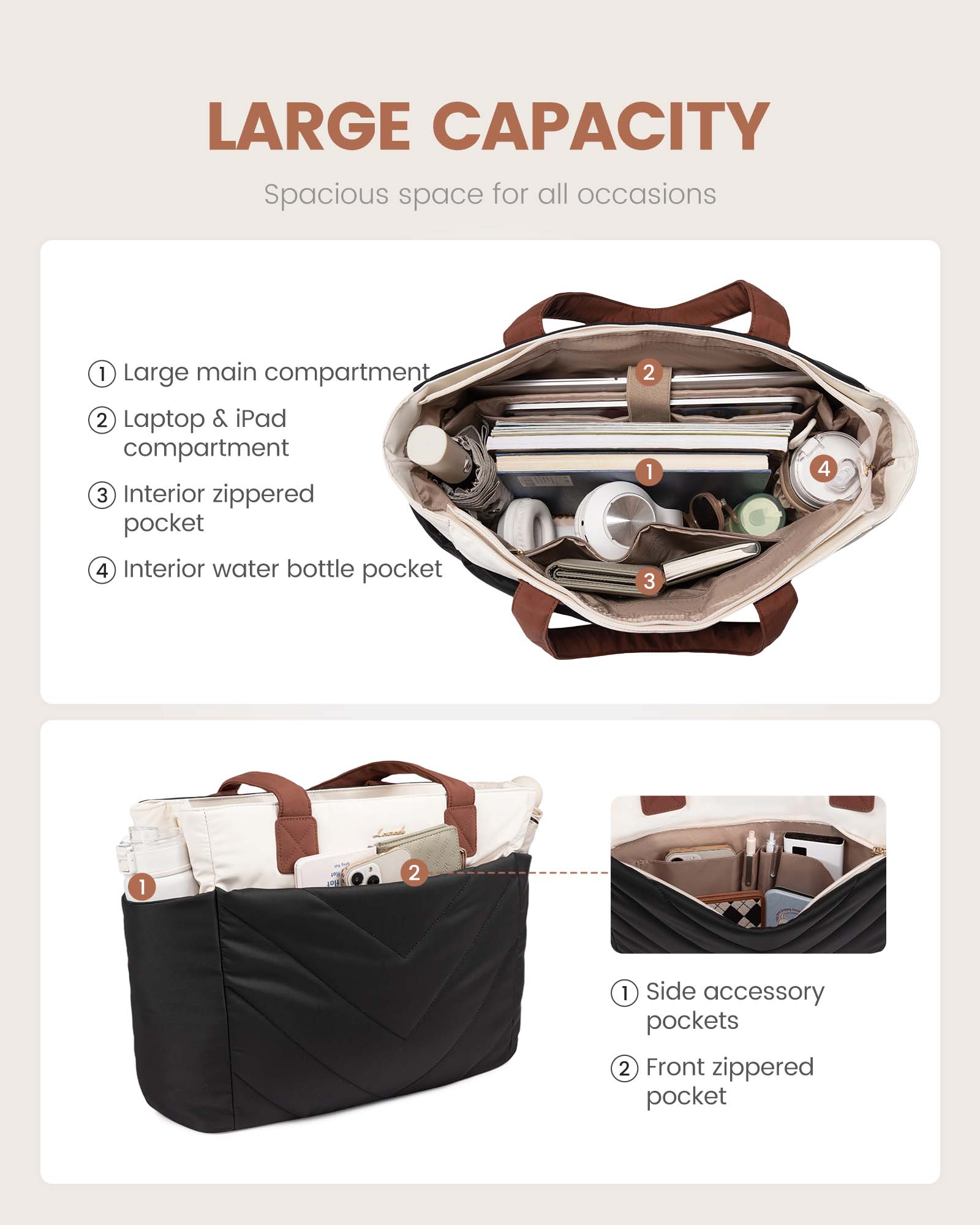 LOVEVOOK 2Pcs Lightweight Puffy Tote Bag 4291