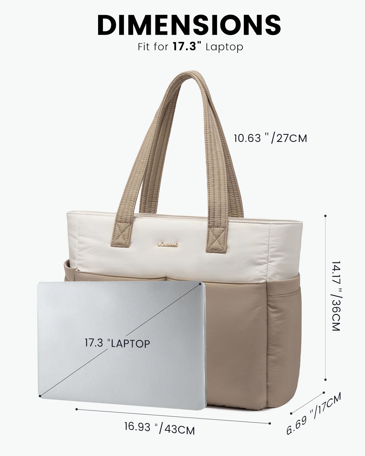 LOVEVOOK 2Pcs Multi-pocket Puffer Tote Bag, 15.6" 17.3" 4327