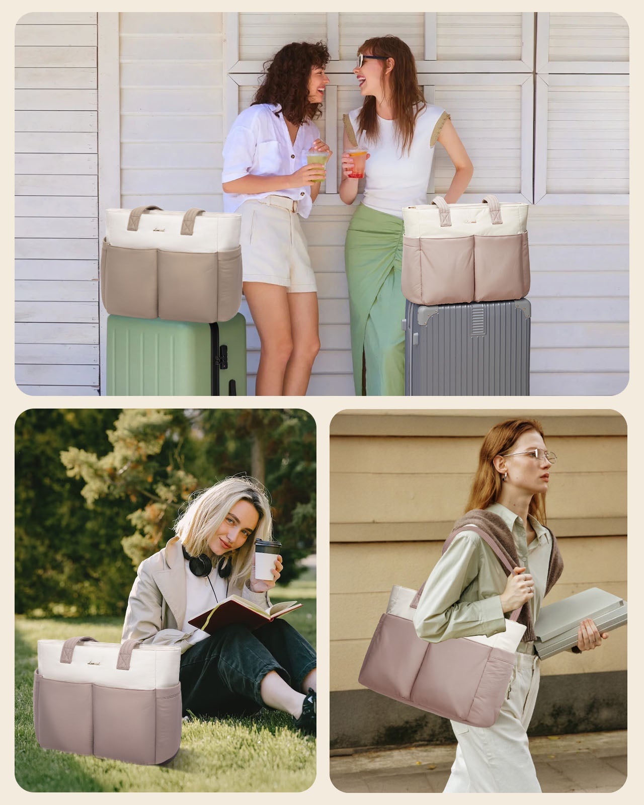 LOVEVOOK 2Pcs Multi-pocket Puffer Tote Bag, 15.6" 17.3" 4327