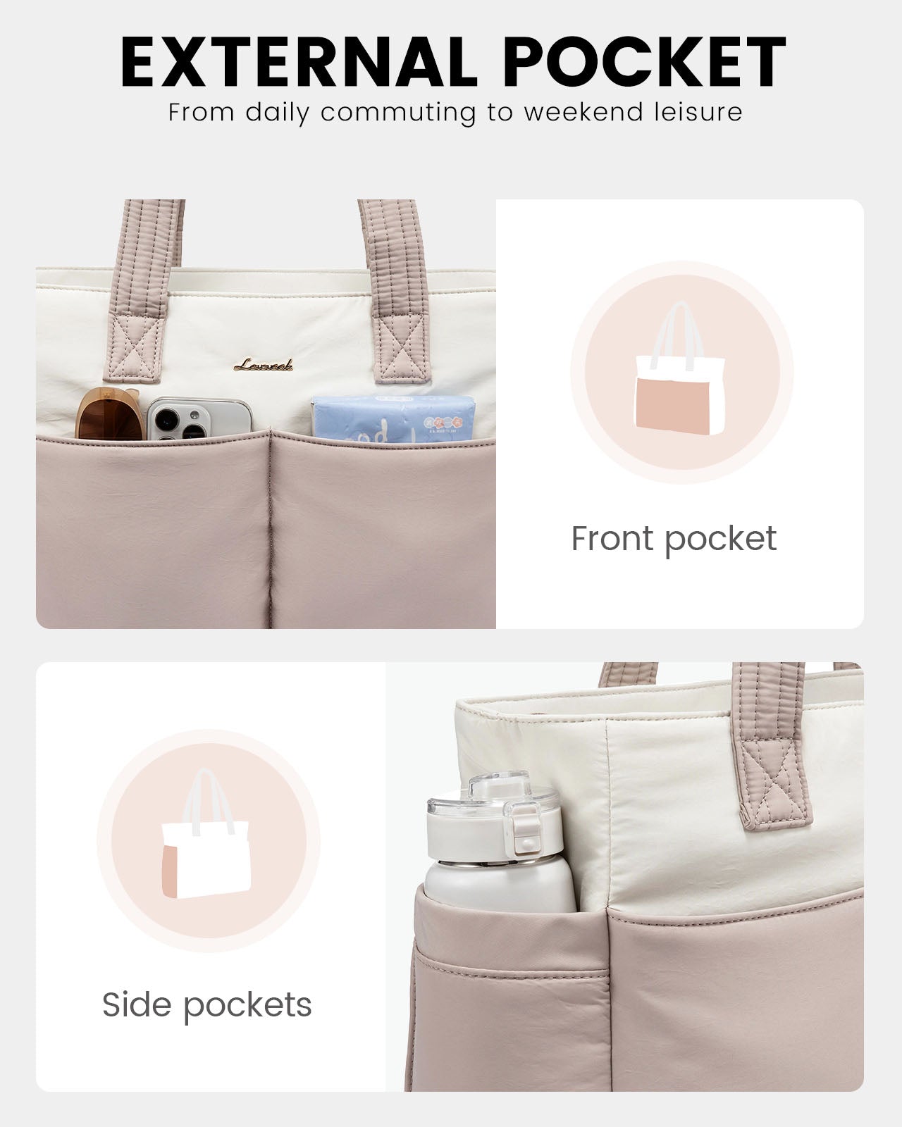 LOVEVOOK 2Pcs Multi-pocket Puffer Tote Bag, 15.6" 17.3" 4327