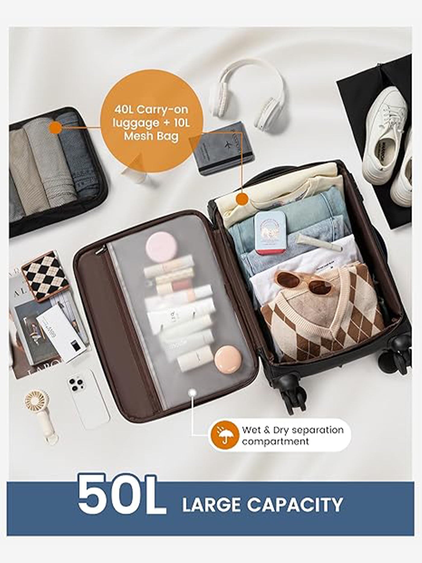 LOVEVOOK Carry On Luggage 22 Inch (Only available in the US) 4333